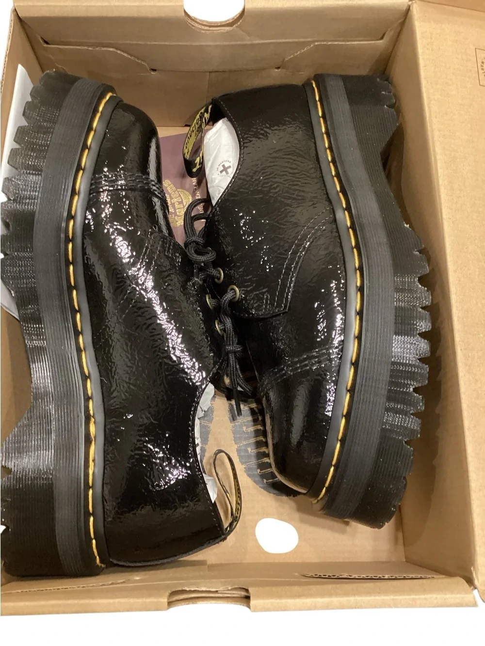 NEW Dr. Martens 1461 Quad TC black platforms distressed patent leather unisex